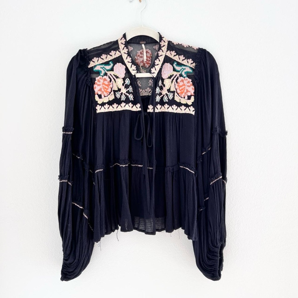 Free People Blouse with Embroidered Yoke